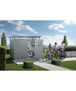 CASETTA DA GIARDINO BIOHORT "HIGHLINE H2" IN ACCIAIO ZINCATO COLORE GRIGIO QUARZO METALLIZZATO CON PORTA BATTENTE DOPPIO 275X195X222 CM - COD. 88039